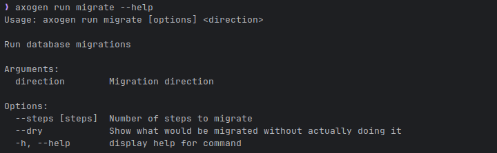 Migrate Help Output